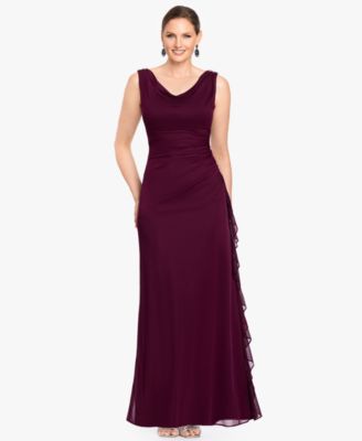 B&A By Betsy and Adam Petite Ruffle Side Cowl Neck Ball Gown