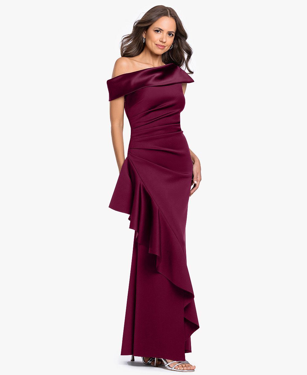 Вечернее платье Betsy & Adam Petite Asymmetrical One-Shoulder Ruffle Gown