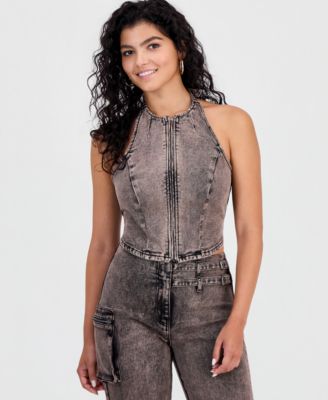 Женский топ Bar III Dirty Denim Halter-Neck