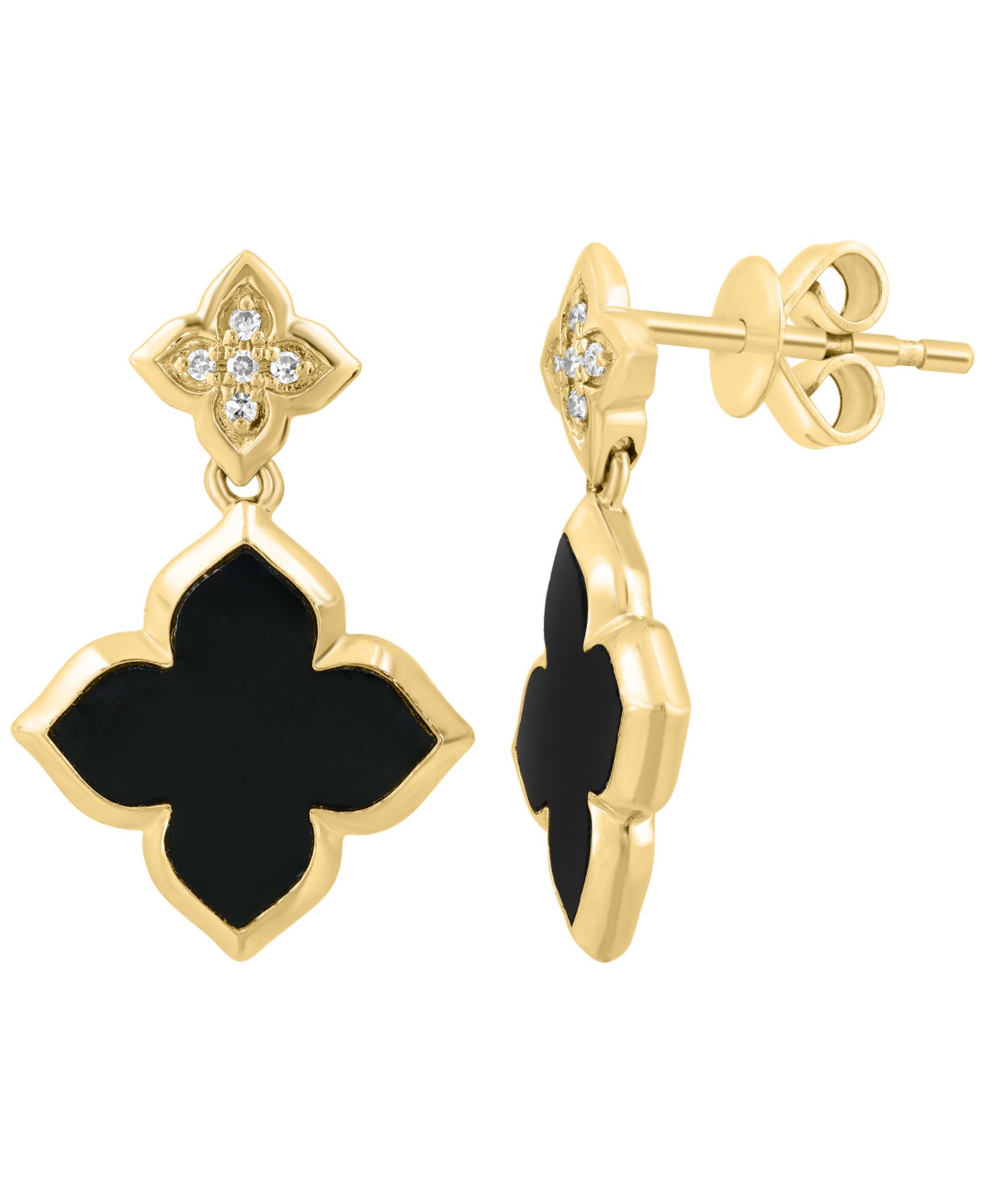Серьги EFFY Collection Onyx (11mm) & Diamond (1/20 ct. t.w.) 14k Yellow Gold