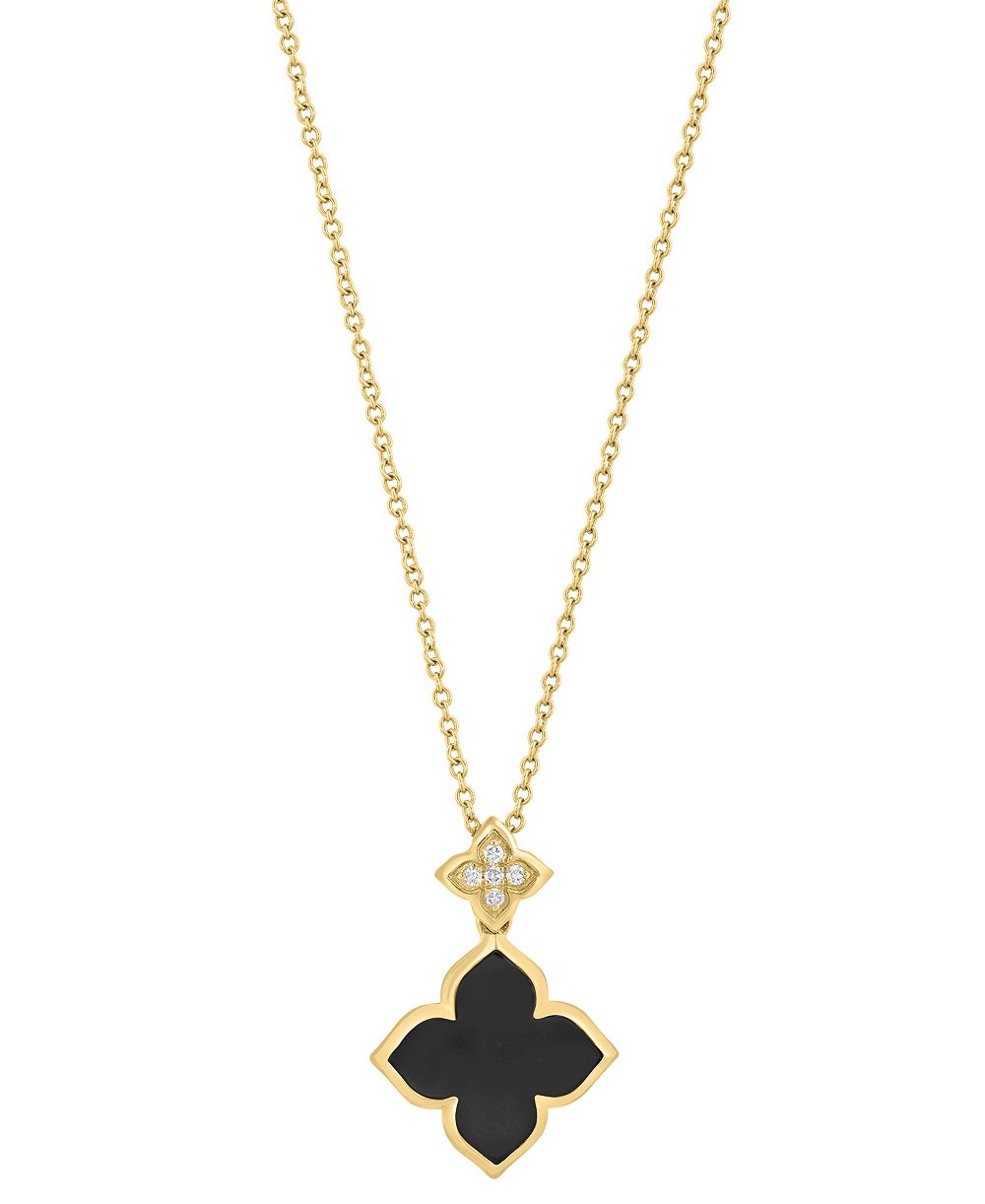 EFFY Collection подвеска-ожерелье Onyx (13mm) & Diamond (1/20 ct. t.w.) в 14k Yellow Gold