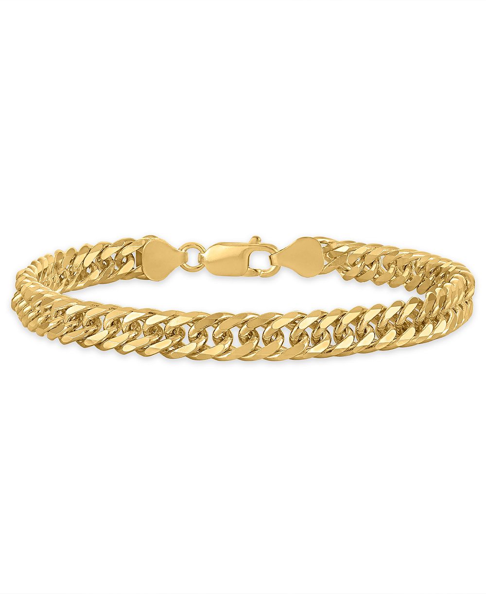Macy's Мужской браслет Triple Bevel Curb Link, 14k Gold Over Sterling Silver