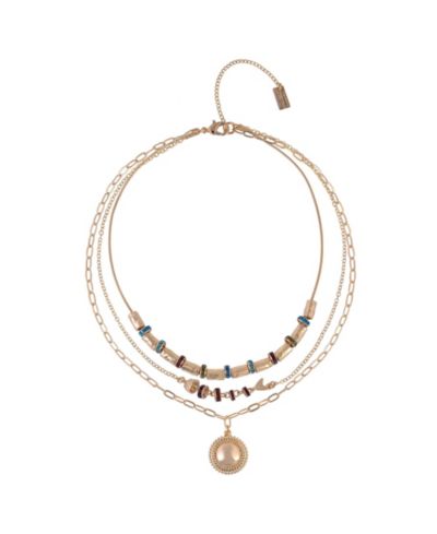 RACHEL Rachel Roy Tone Multi Row Pendant Necklace Brass