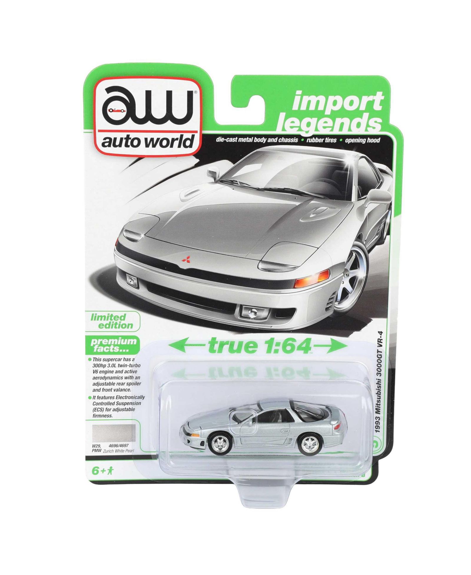 Реплика Auto World 1/64 1993 Mitsubishi 3000GT VR-4, Zurich Pearl, Import Legends Series