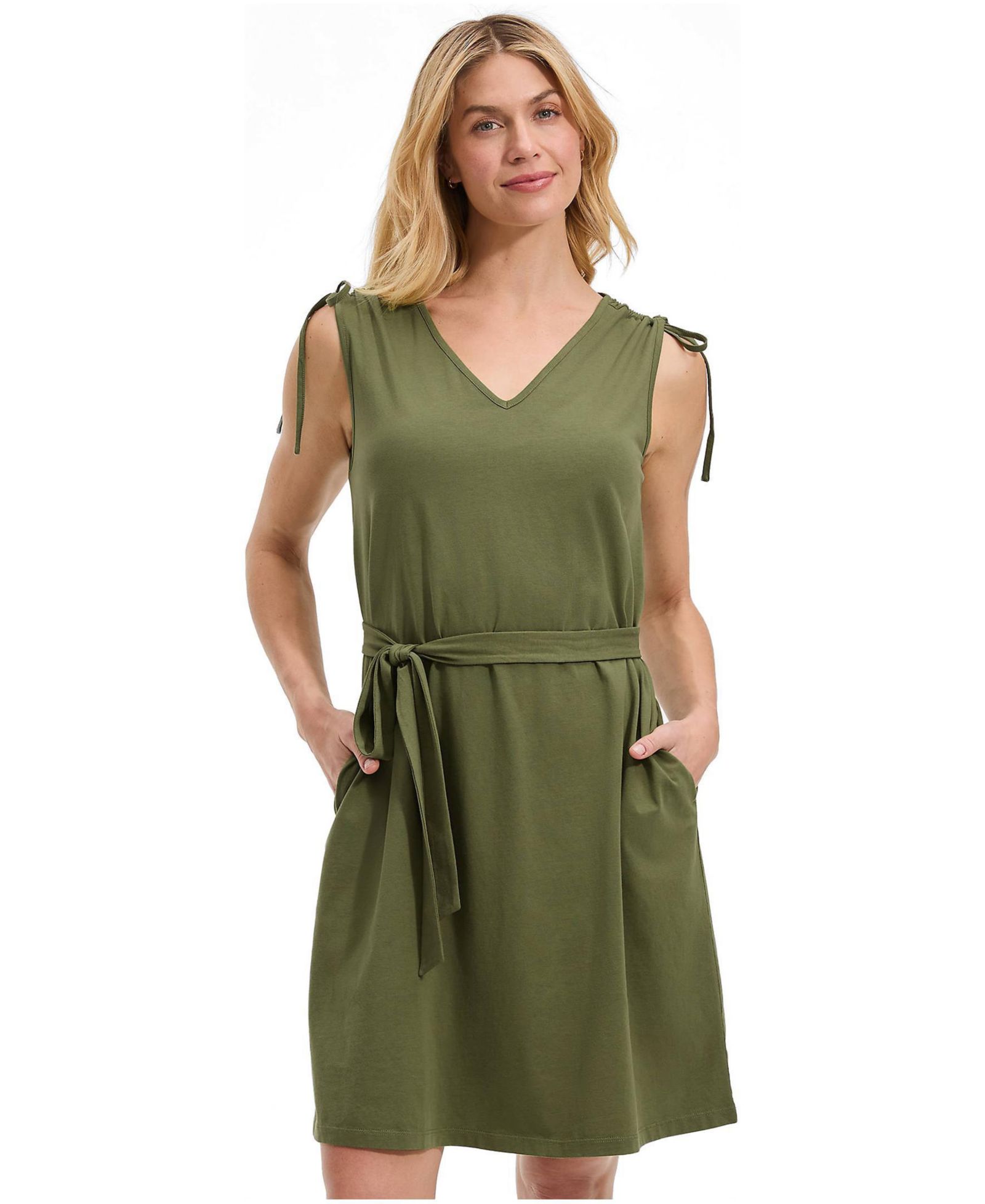 Женское мини-платье Lands' End Cotton Jersey Shoulder Tie Belted