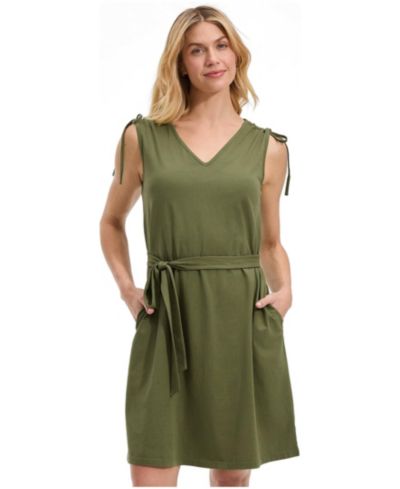 Женское мини-платье Lands' End Cotton Jersey Shoulder Tie Belted