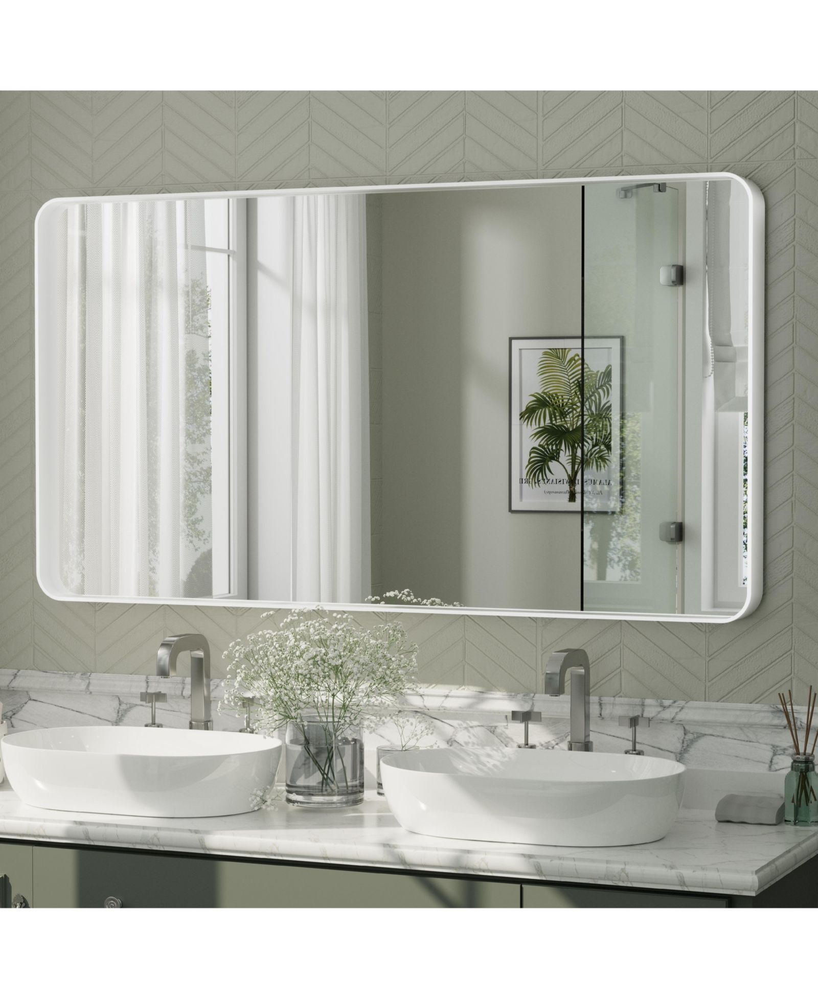 Apmir 55" x 30" High-Strength Tempered Glass and Aluminum Alloy Framed Wall Decor Bathroom Vanity Mirror