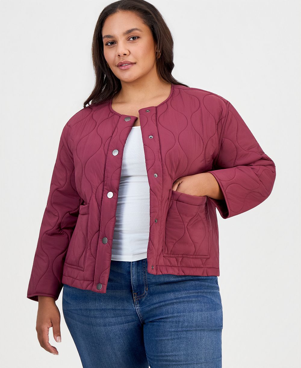 Style & Co Plus Size Drawcord Quilted Bomber Jacket, Macy's Exclusive