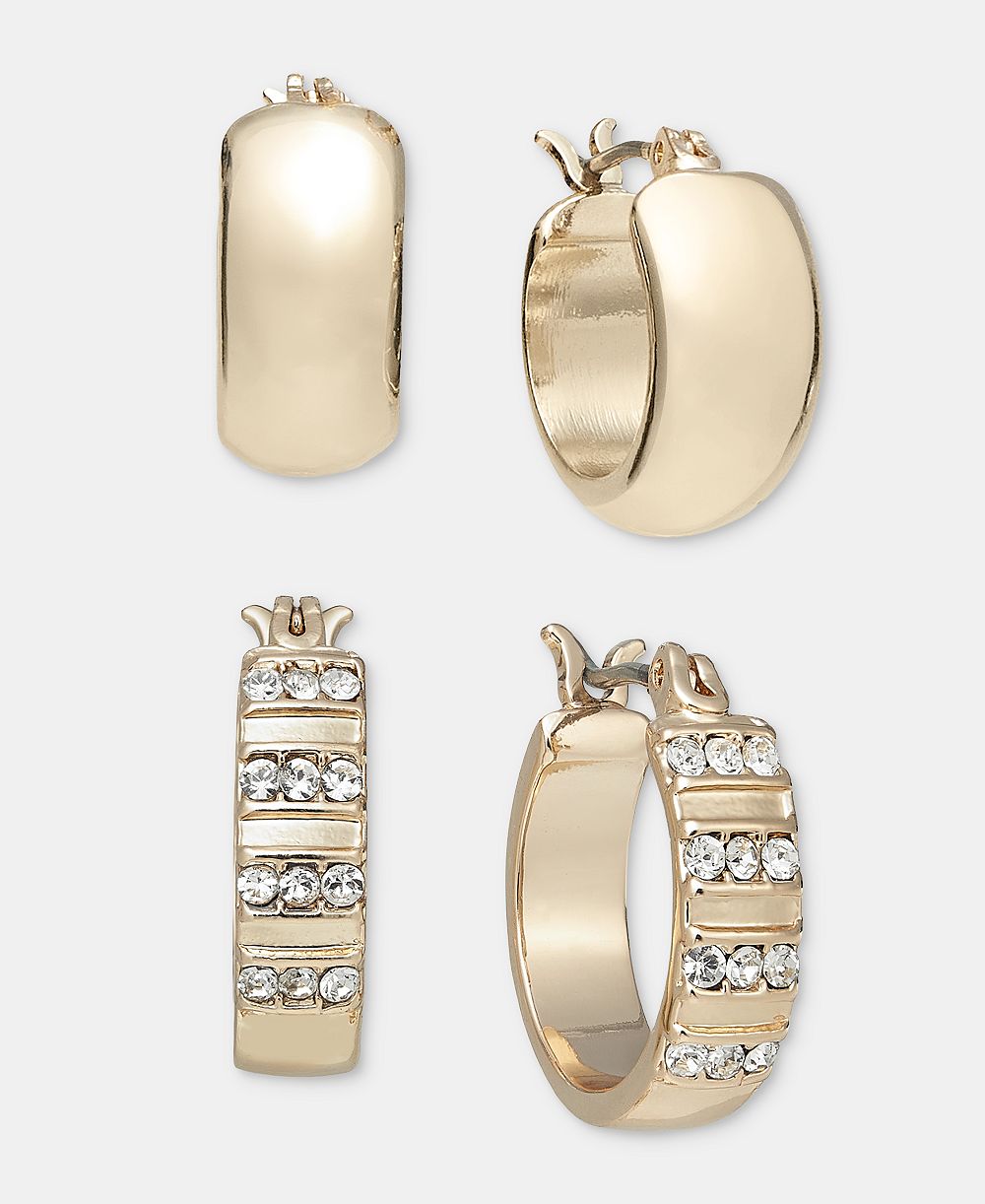 On 34th Smooth & Pavé Hoop Earrings, 2-Piece Set, Macy's Exclusive