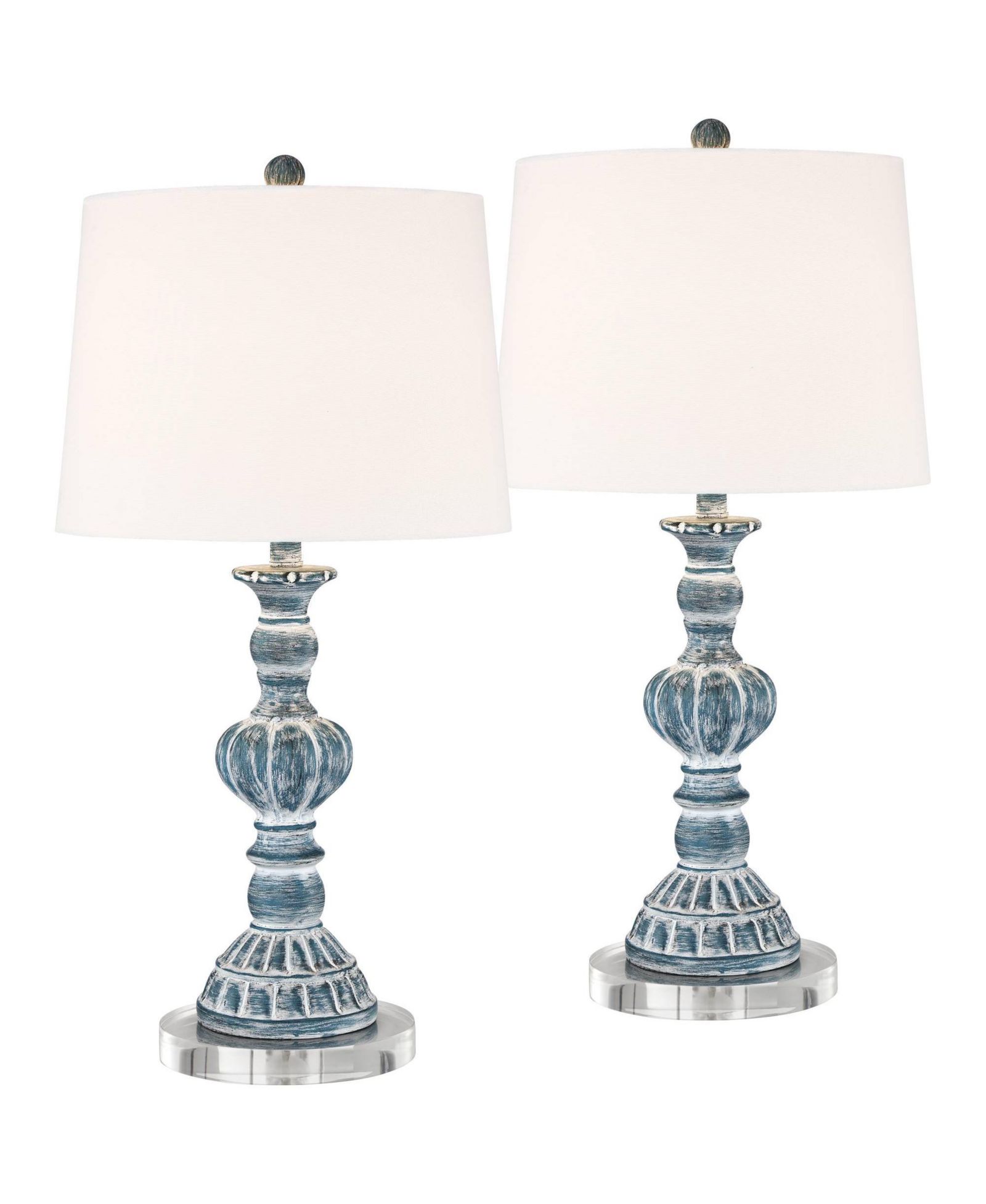 Regency Hill Tanya Coastal Country Cottage Table Lamps Set of 2 with Round Risers 27.5 Inches Tall Fabric Shade for Bedroom Living Room