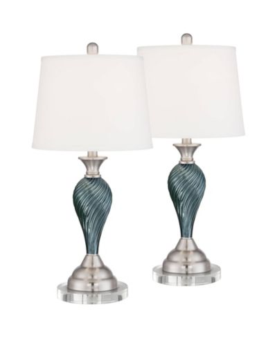 Regency Hill Arden Coastal Table Lamps 26 Inches High Set of 2 Glass Twist with Round Risers Empire Shade for Bedroom Living Room Bedside House