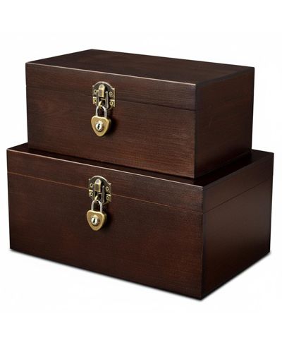 YIGII Set Of 2 Decorative Wood Storage Boxes Hinged Lid Keepsake Organizer Gift Container For Home Office