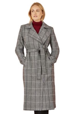 Yumi Women's Check Oversize Long Biker Coat