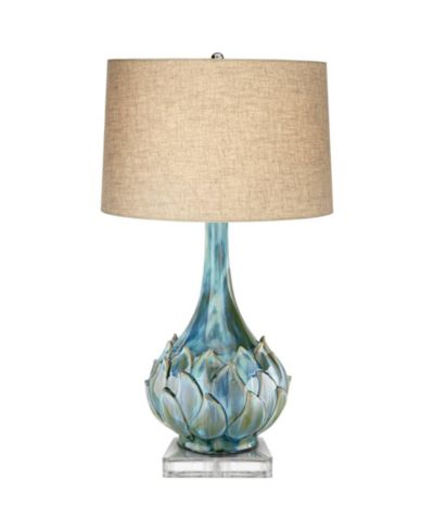 Possini Euro Design Kenya Modern Tropical Table Lamp with Riser 31 Inches Tall Linen Drum Shade for Bedroom Living Room Bedside Nightstand