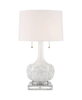 Possini Euro Design Natalia Modern Country Cottage Table Lamp with Square Riser 28.5 Inches Tall Ceramic Drum Shade for Bedroom Living Room