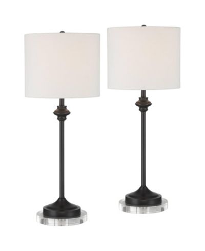 360 Lighting Lynn Modern Industrial Table Lamp Set of 2 with Round Risers 27 Inches Tall Drum Shade for Bedroom Living Room Bedside Nightstand Office