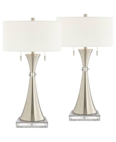 360 Lighting Rachel Modern Table Lamps Set of 2 with Square Riser 29 1 /2 Tall Metal Drum Shade for Bedroom Living Room Bedside Family