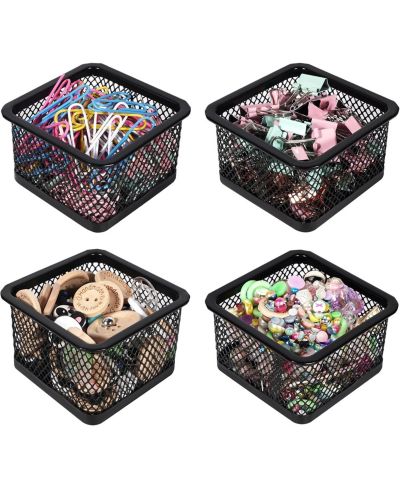 DANRONG Mesh Metal Paper Clip Holder for Desk, Paperclip Dispenser Organizer Container, 4 Pack for Office School