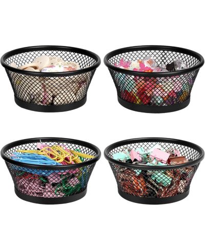 DANRONG Paper Clip Holders for Desk, Mesh Metal Paperclip Dispenser Organizer, Binder Clip Container, 4 Pack