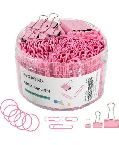 DANRONG Binder Clips Paper Clips,380 PCS Assorted Sizes Paperclips Paper Clamps Rubber Bands for Files, Papers, Home Supplies