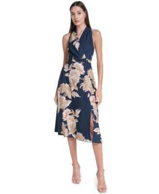 Calvin Klein Женское платье A-Line с цветочным принтом и воротником Halter Neck