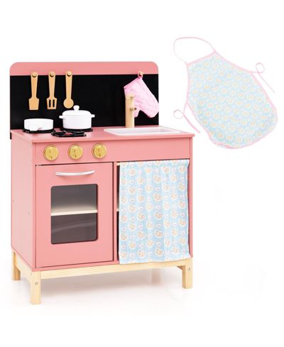 Slickblue Wooden Door-Curtain Play Kitchen, Ages 3+