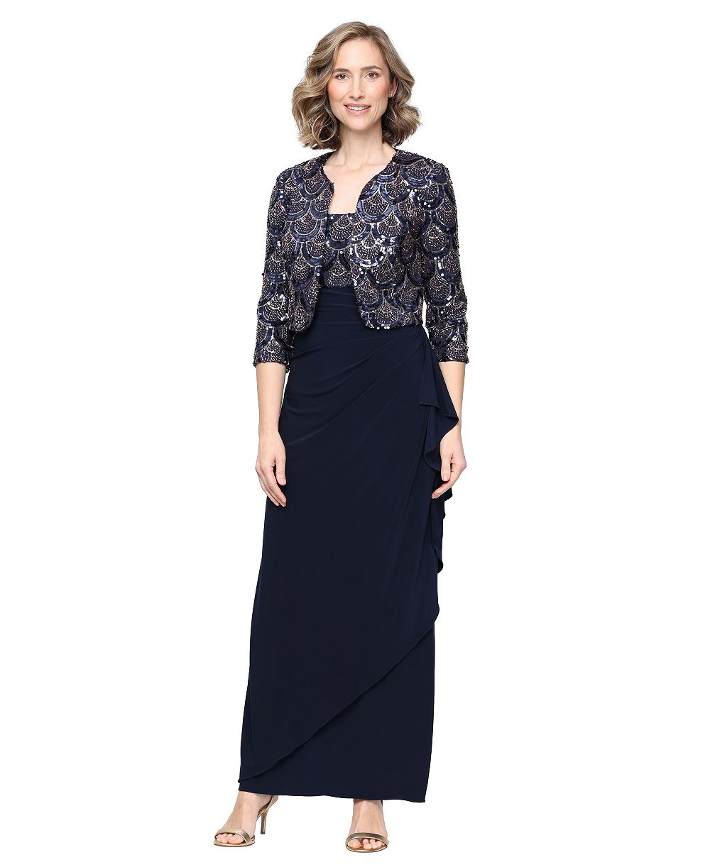 Alex Evenings Women's Scoop Neck Empire Waist Sequin Bodice Dress and Bolero Jacket Set
