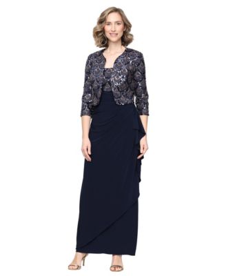 Alex Evenings Women's Scoop Neck Empire Waist Sequin Bodice Dress and Bolero Jacket Set