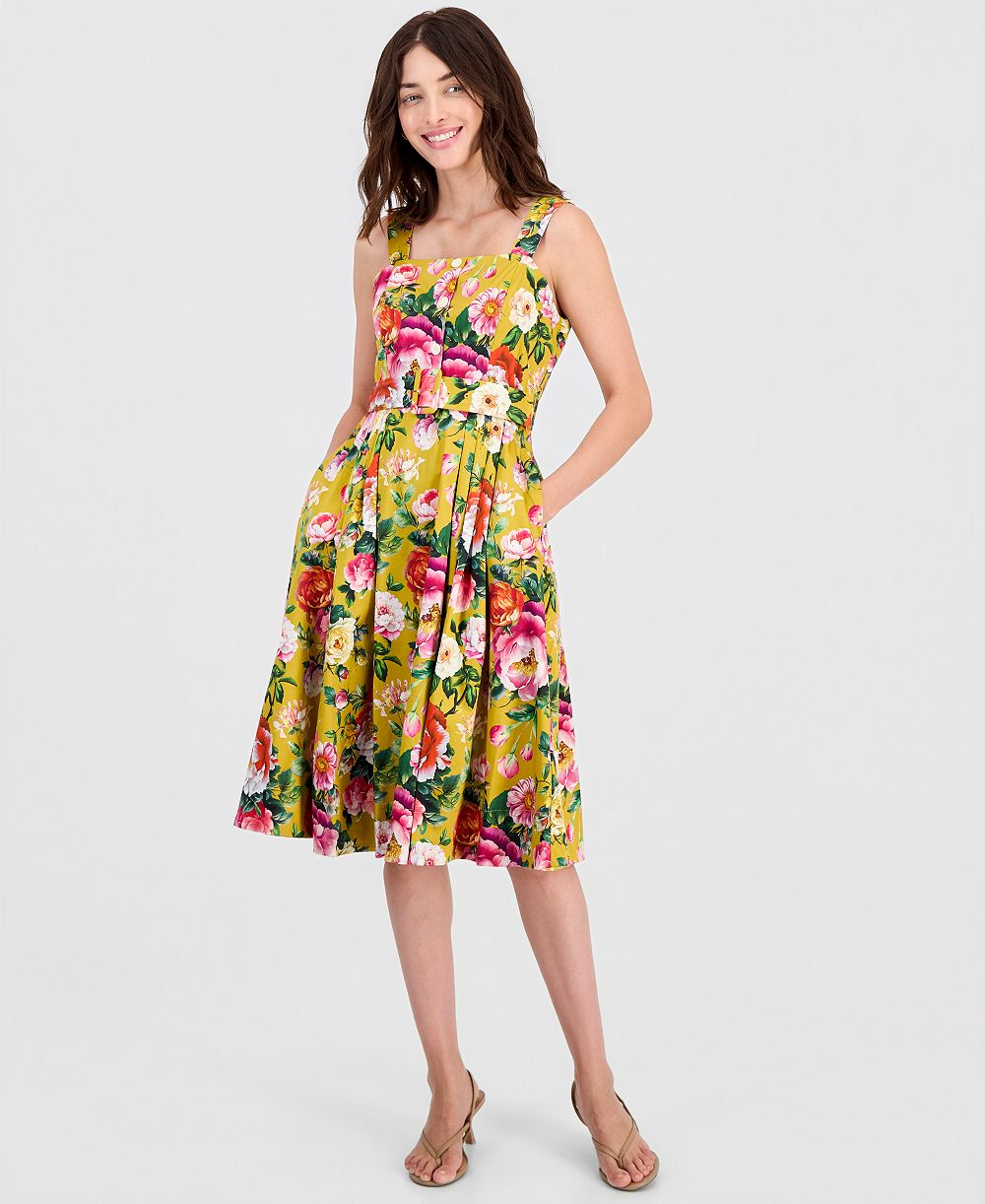 Женское платье Tahari ASL Printed Square-Neck Fit & Flare