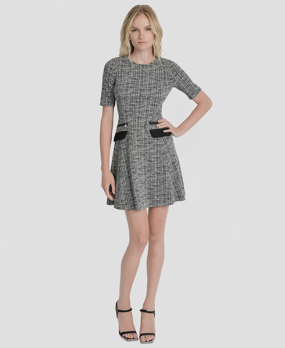 Женское платье DKNY с коротким рукавом и расклешенным силуэтом