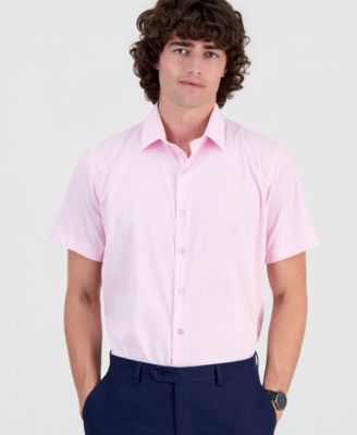 Suslo Couture Men's Slim-Fit Four-Way Stretch Solid Short-Sleeve Dress Shirt