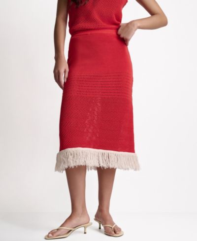 Женская миди-юбка BCBG Fringe Pointelle A-Line