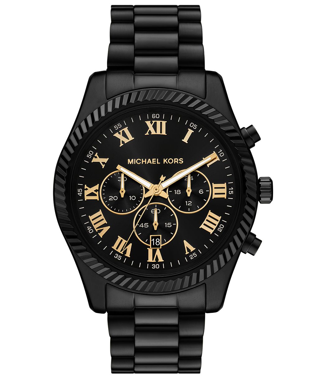 Michael Kors Men's Quartz Chronograph Date Black Stainless Steel Watch 45mm