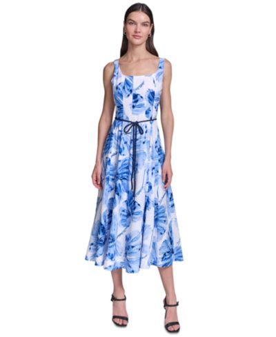 Женское платье KARL LAGERFELD PARIS Floral Fit & Flare с поясом миди