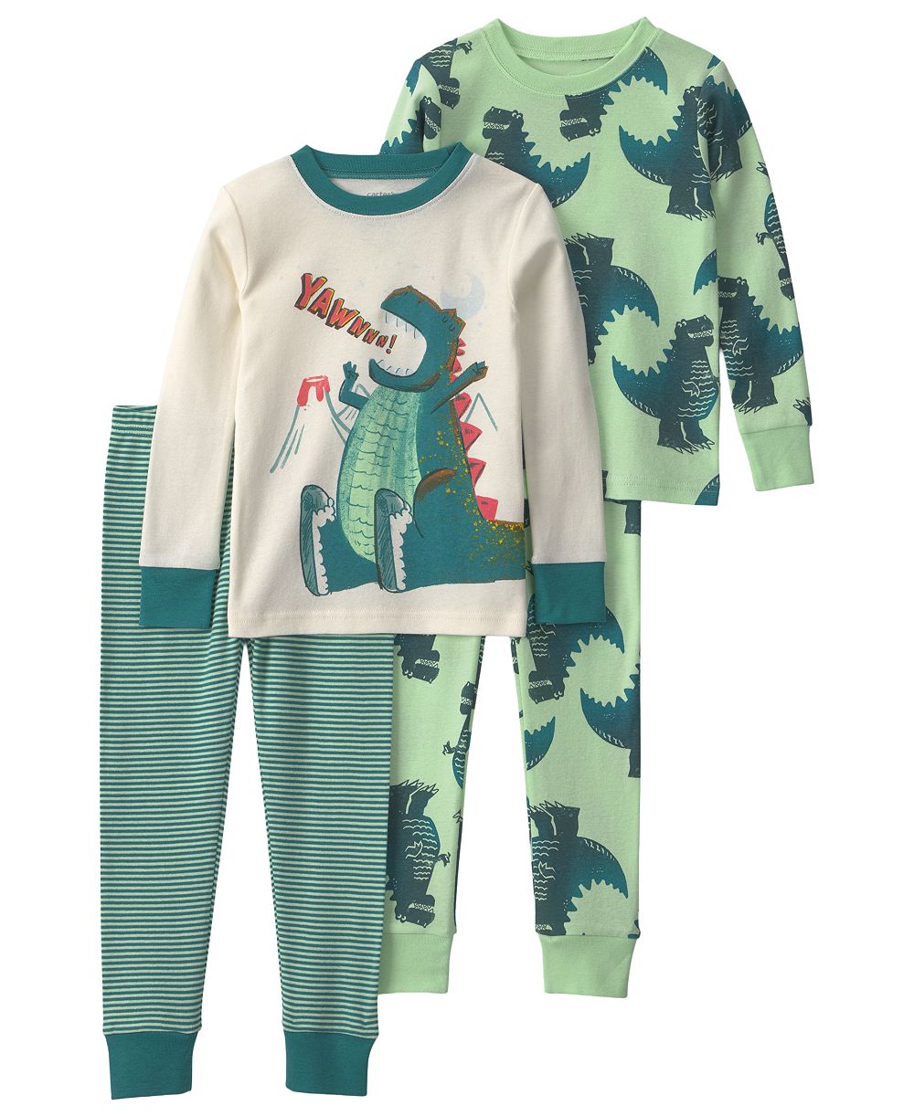 Детская пижама Carter's для мальчиков 2T-5T, 100% хлопок, плотная посадка, набор из 4 предметов, принт «Ррр!» с динозавром