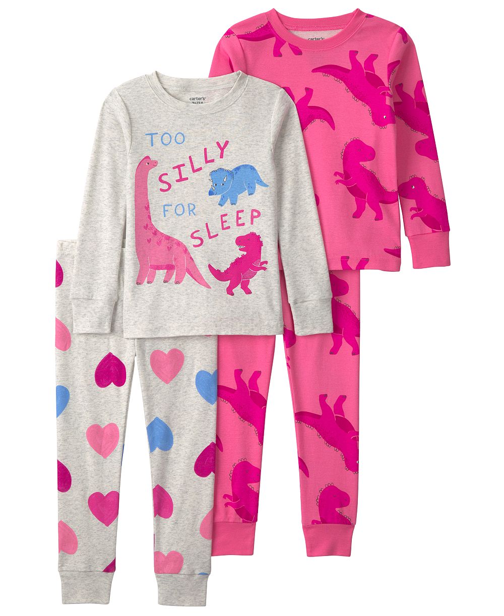 Carter's Toddler Girls' 2T-5T Dino Heart Long-Sleeve Pajama, 4-Piece Set