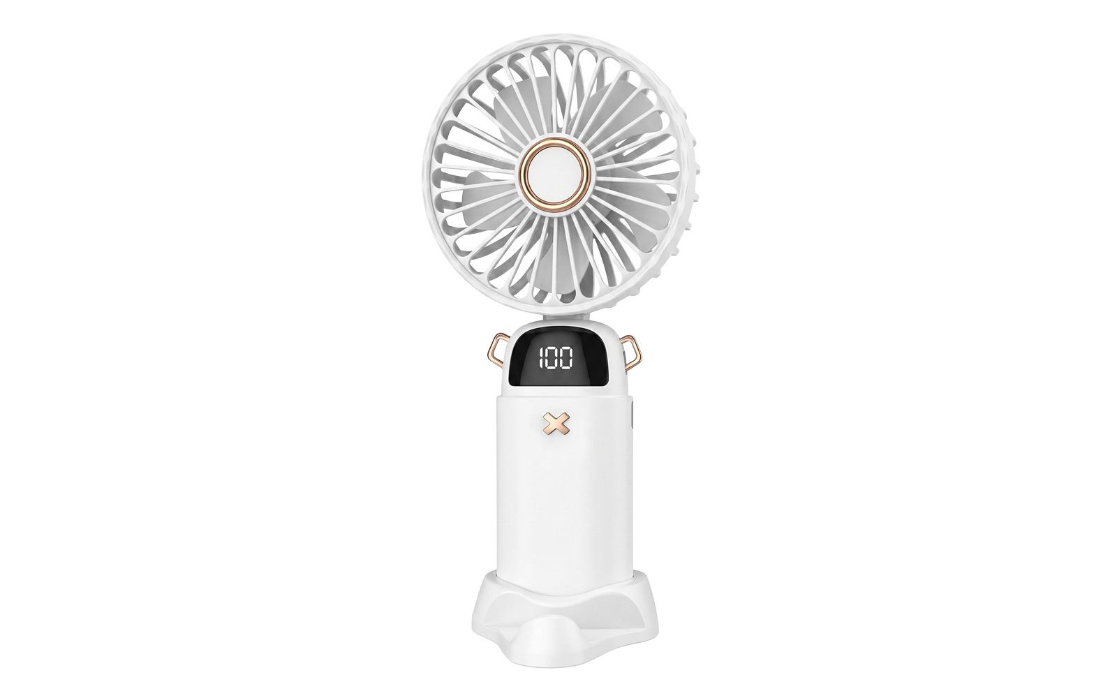 GabbaGoods Handheld Fan with LCD Battery Display, Desktop Stand, Phone Holder, and 3 Speeds