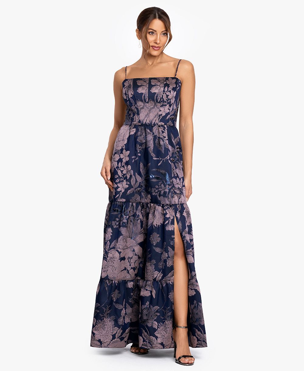 Женское корсетное бальное платье Betsy & Adam Women's Brocade Spaghetti Strap
