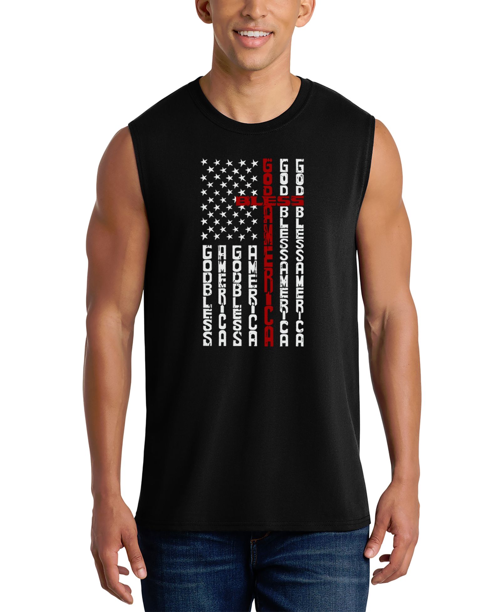 LA Pop Art Men's Vertical American Flag Graphic Tank Top
