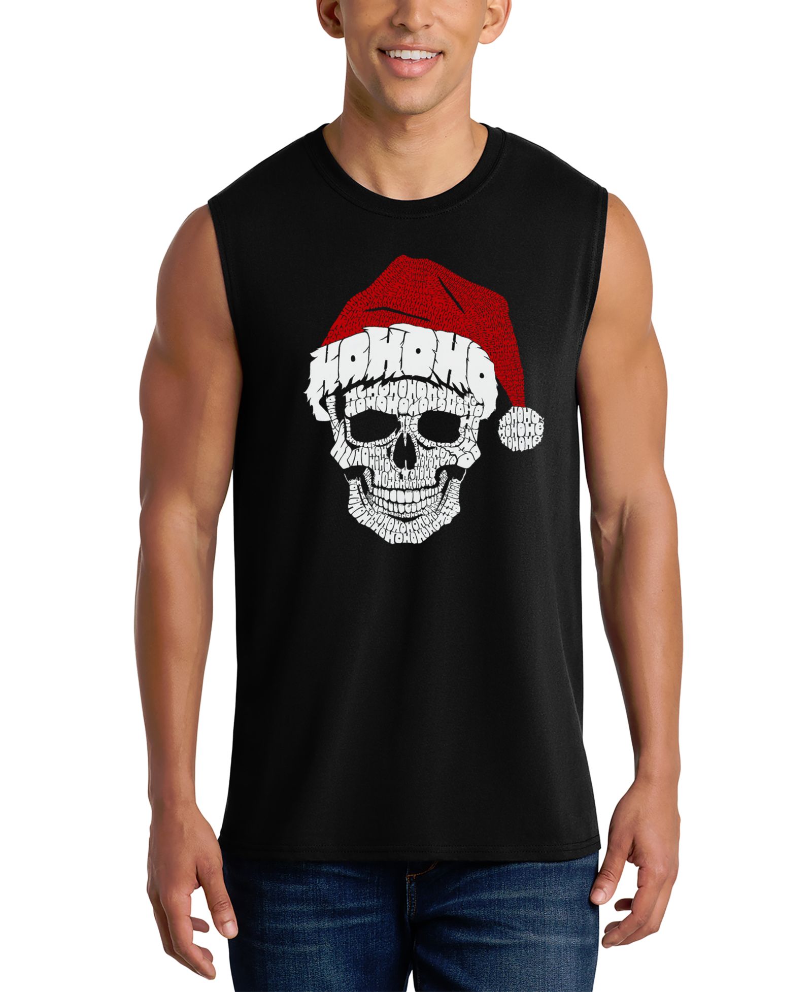 Мужская майка LA Pop Art с дизайном Santa Skull и рождественской шапкой