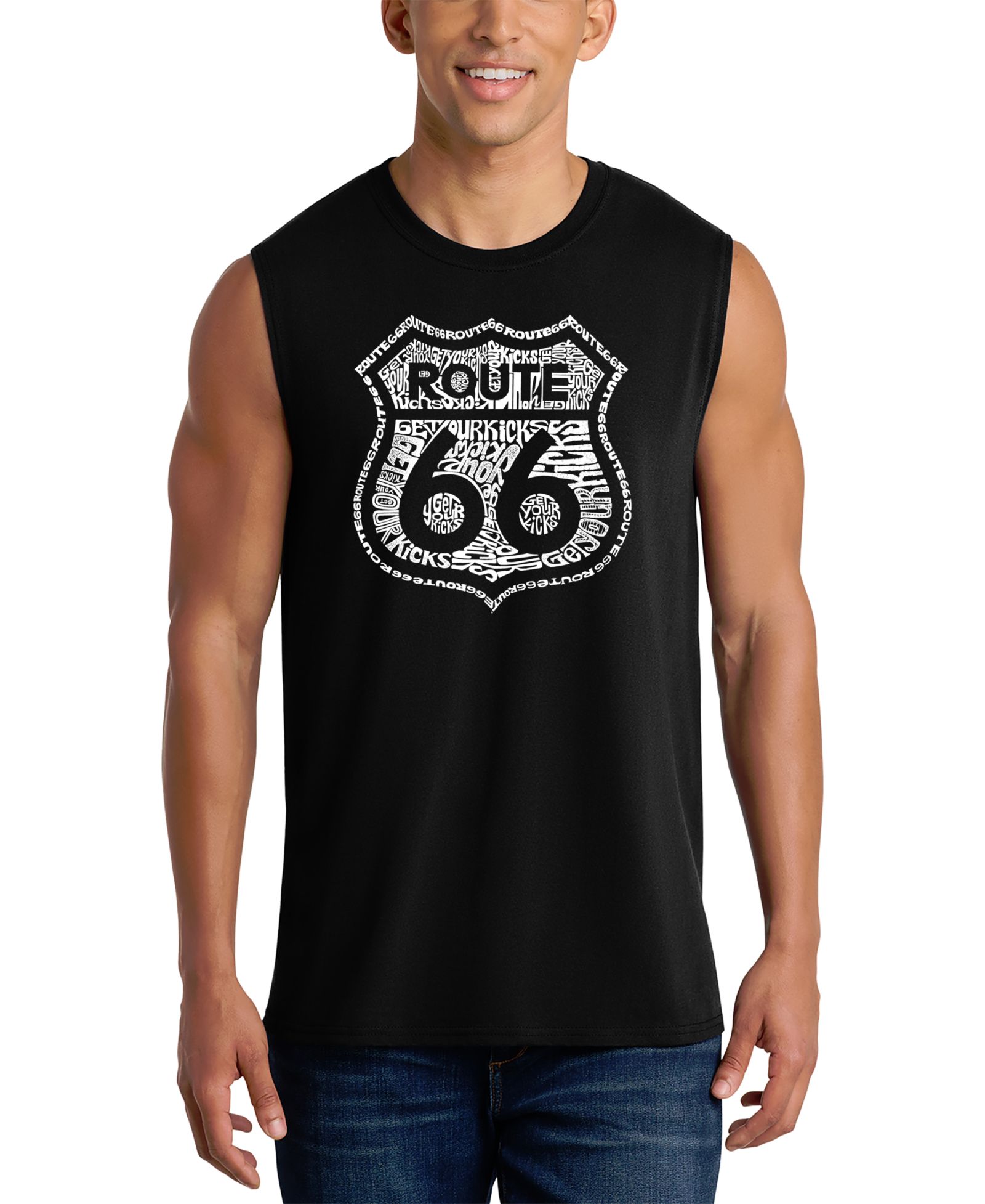 Мужской майка LA Pop Art Route 66 Vintage Highway Shield Word Art Graphic