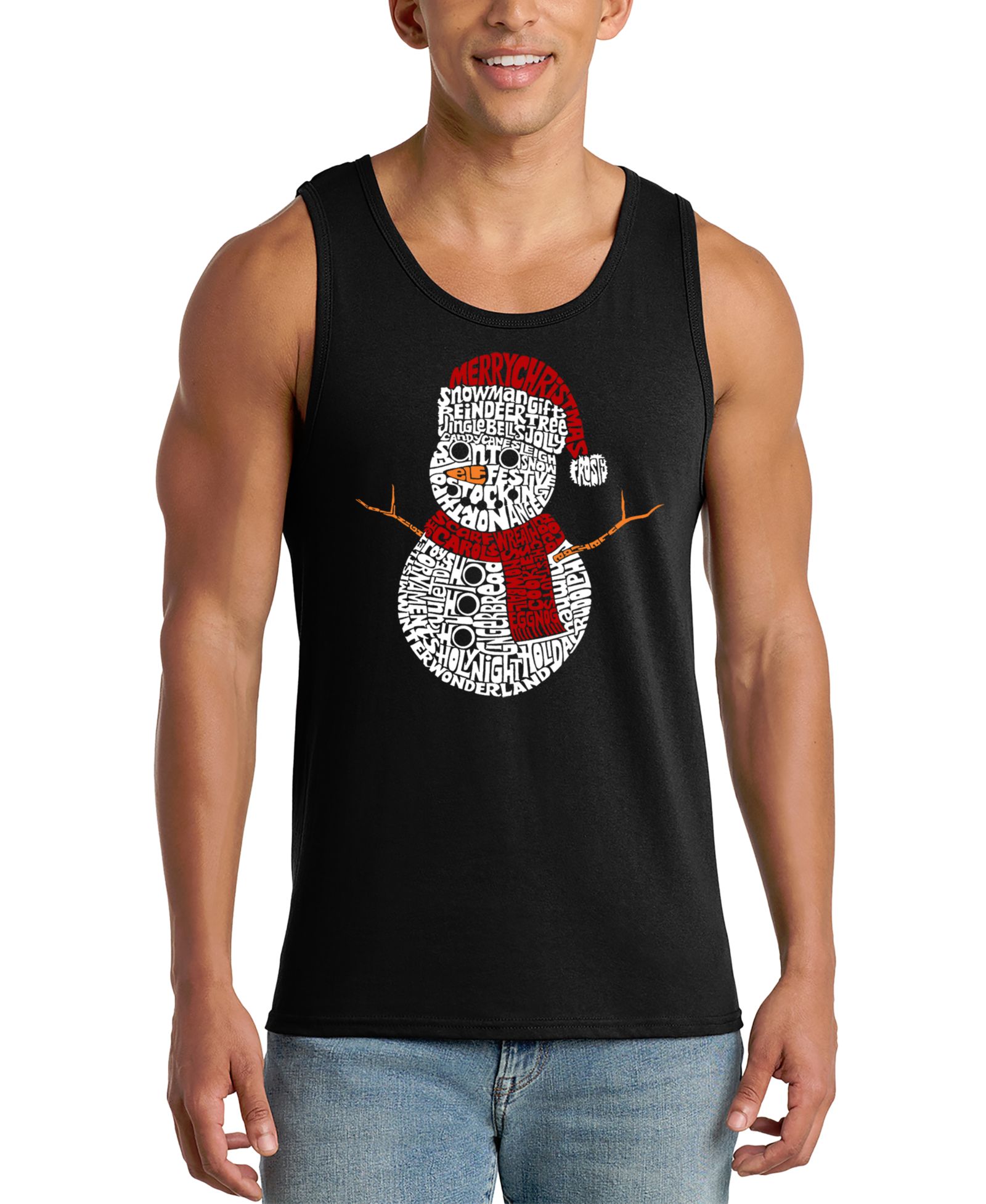 LA Pop Art Мужской топ без рукавов Snowman Christmas Word Art