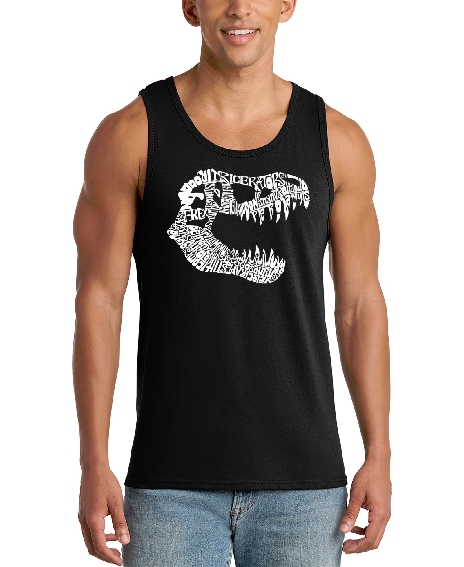 Майка LA Pop Art Men's T-Rex Skull Word Art Graphic Tank Top