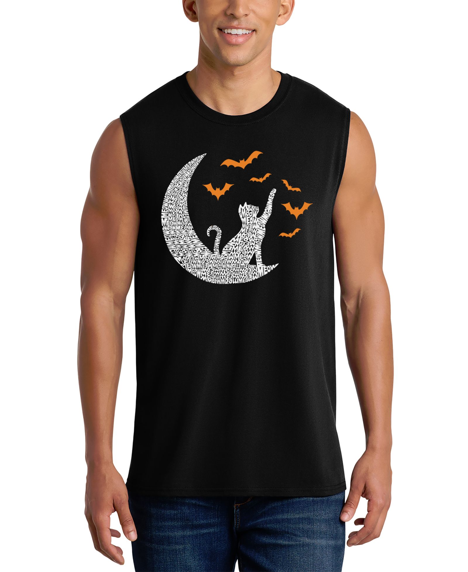 Мужской топ LA Pop Art Cat on Moon Halloween Word Art Graphic Tank