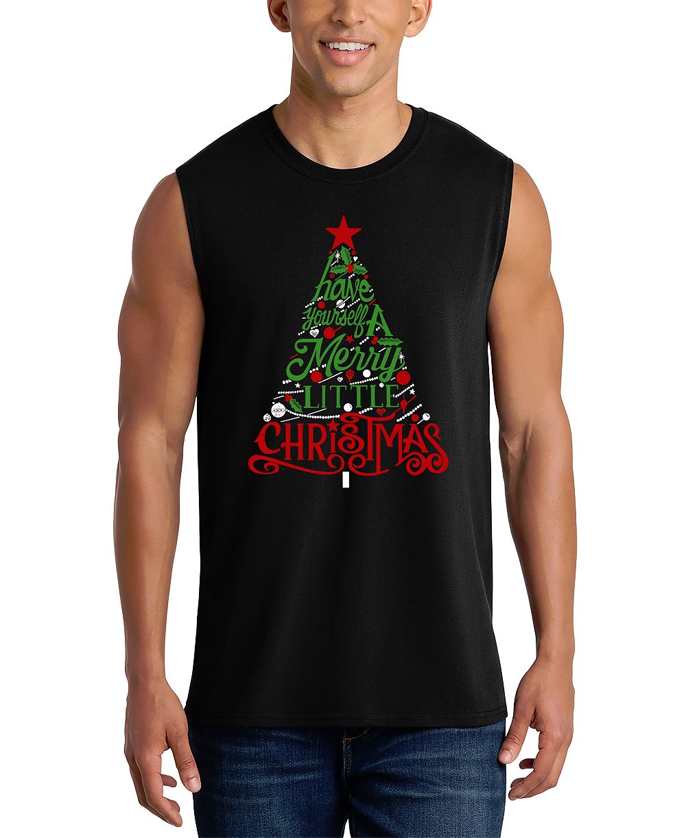 LA Pop Art Men's Merry Christmas Tree Script Graphic Tank Top