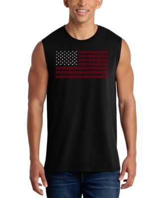 LA Pop Art Men's American Flag Word Art Crewneck Tank Top