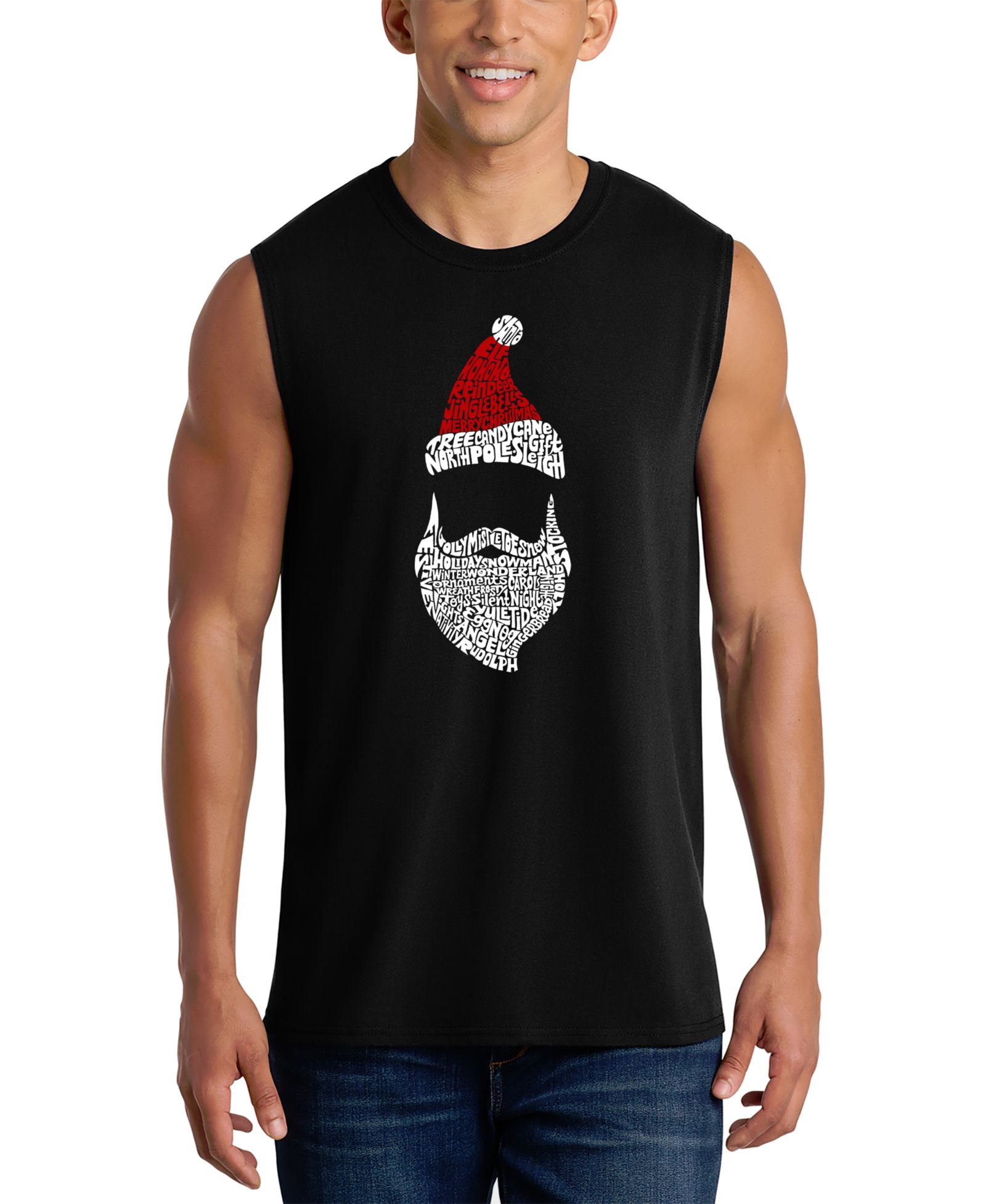 Мужская майка LA Pop Art Santa Beard Hat Christmas Word Art Graphic