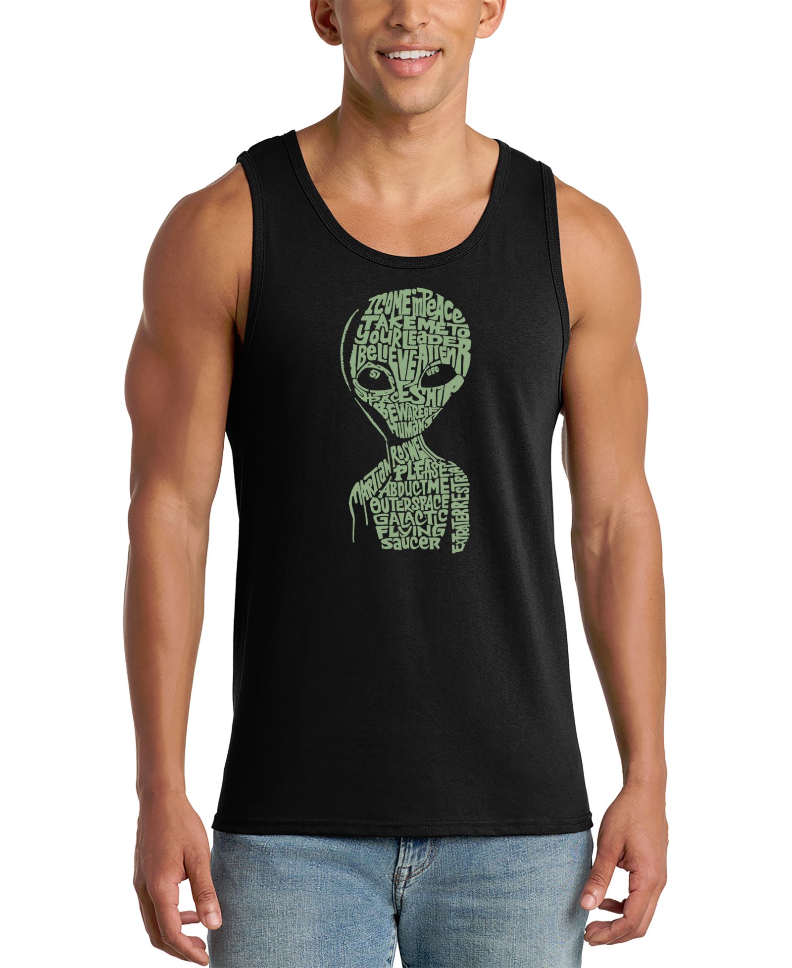 LA Pop Art Men's Alien Head Graphic Tank Top