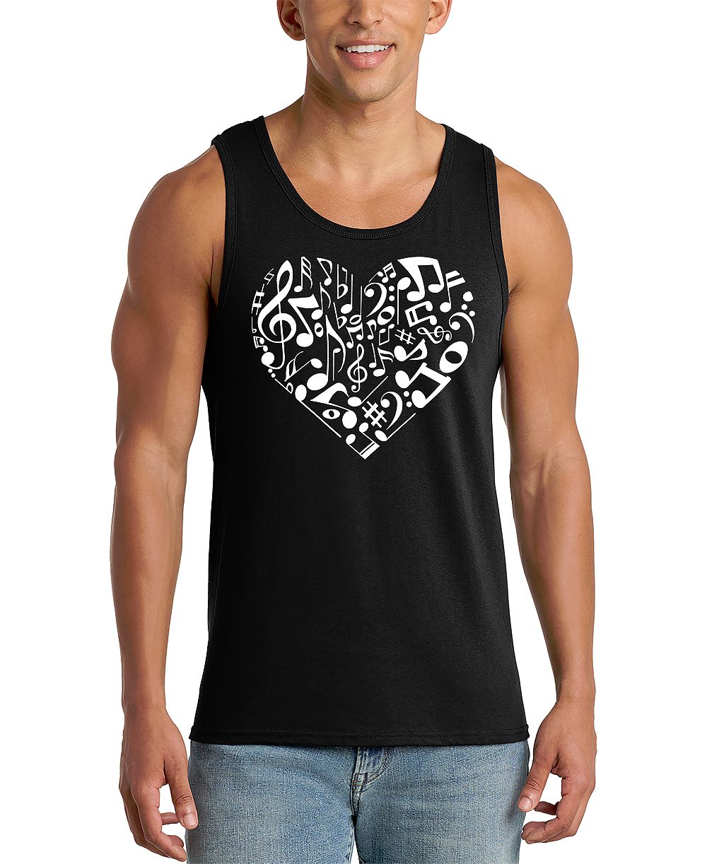 LA Pop Art Men's Music Notes Heart Word Art Graphic Tank Top