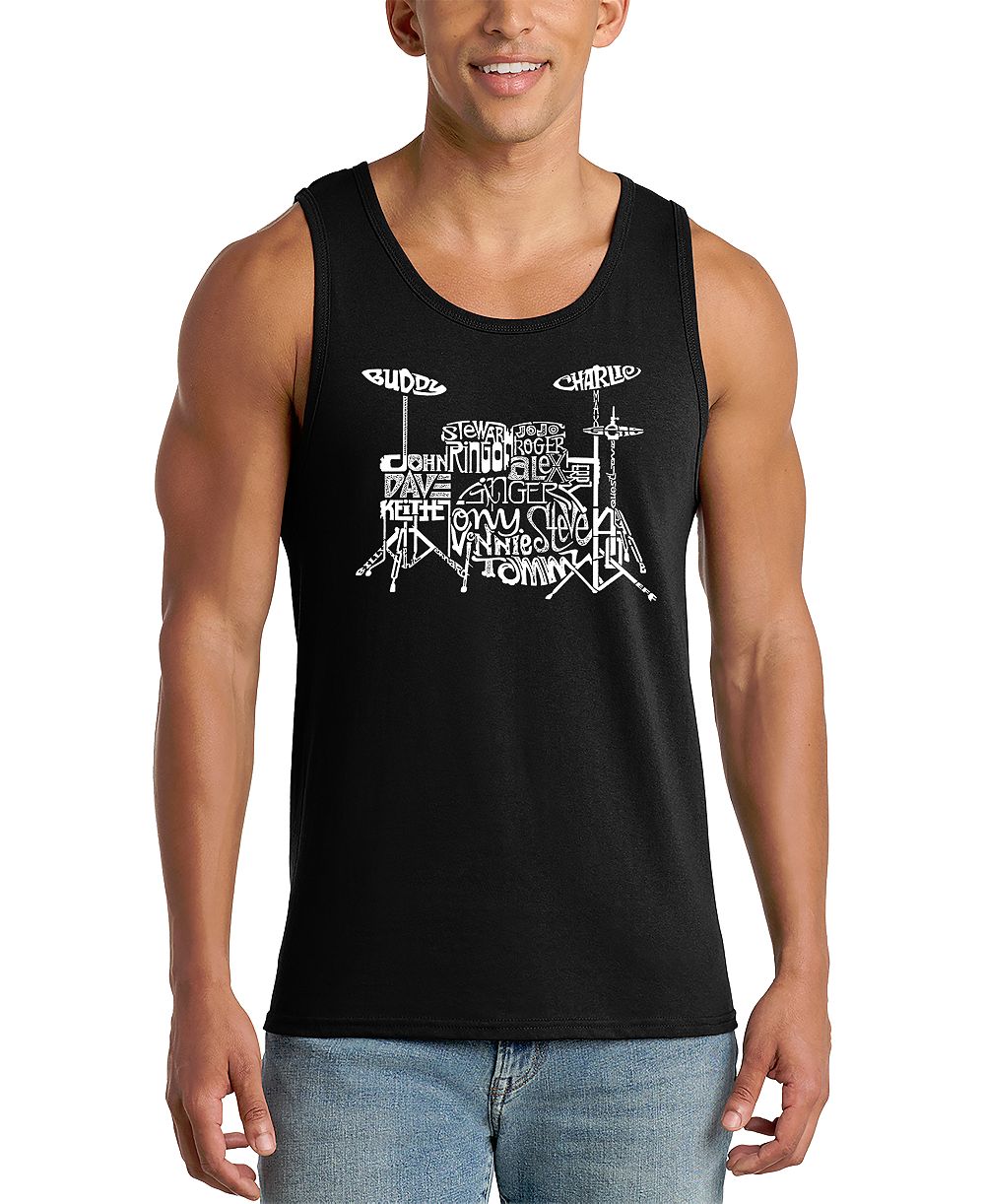 LA Pop Art Men's Drum Set Word Art Graphic Tank Top